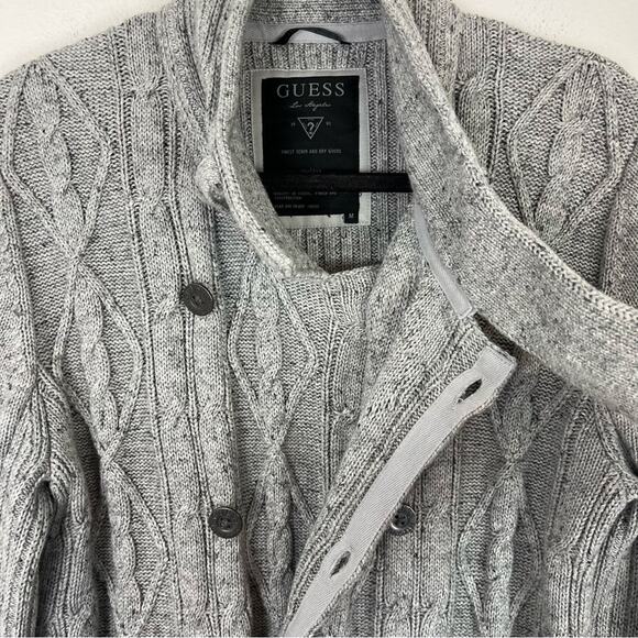 Guess Cardigan Sweater High Neck Double Button Down Pockets Long Waist Medium - Picture 5 of 10